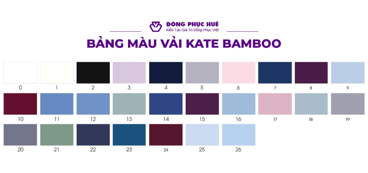 bảng màu may áo sơ mi đồng phục kate bamboo