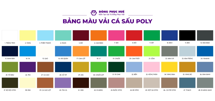 bảng màu vải cá sấu poly may áo thun đồng phục