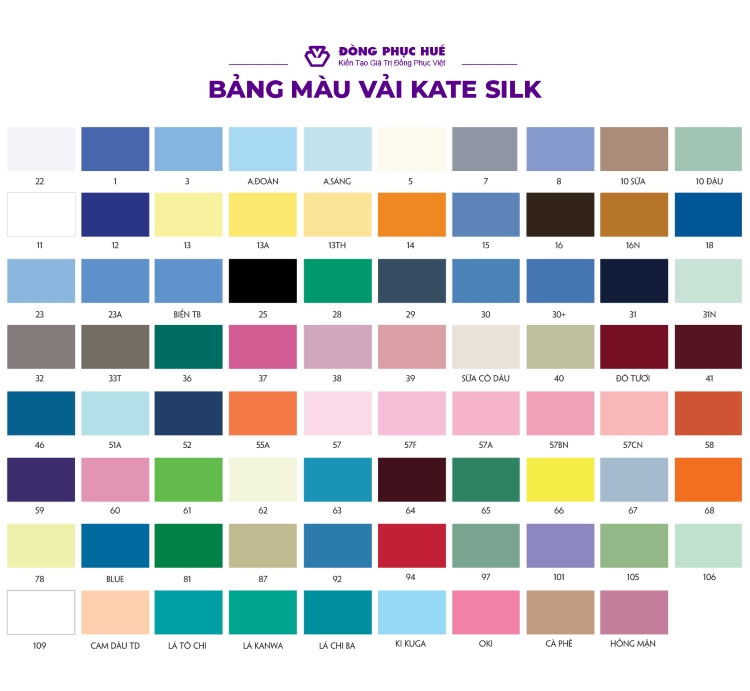 bảng màu vải kate silk