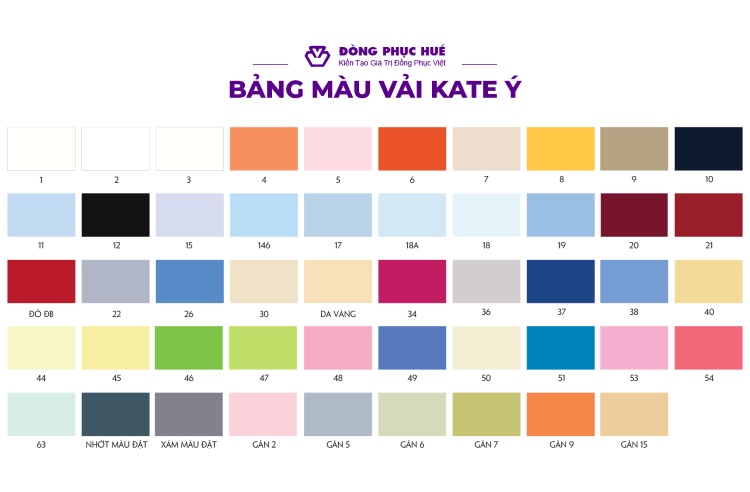 bảng màu vải kate ý may sơ mi đồng phục