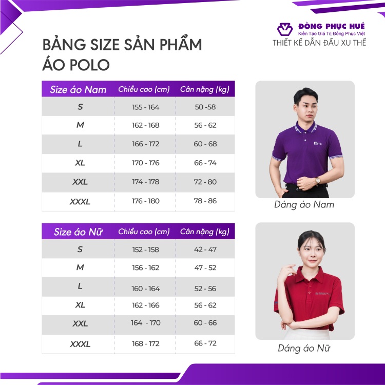 bảng size áo thun polo đồng phục